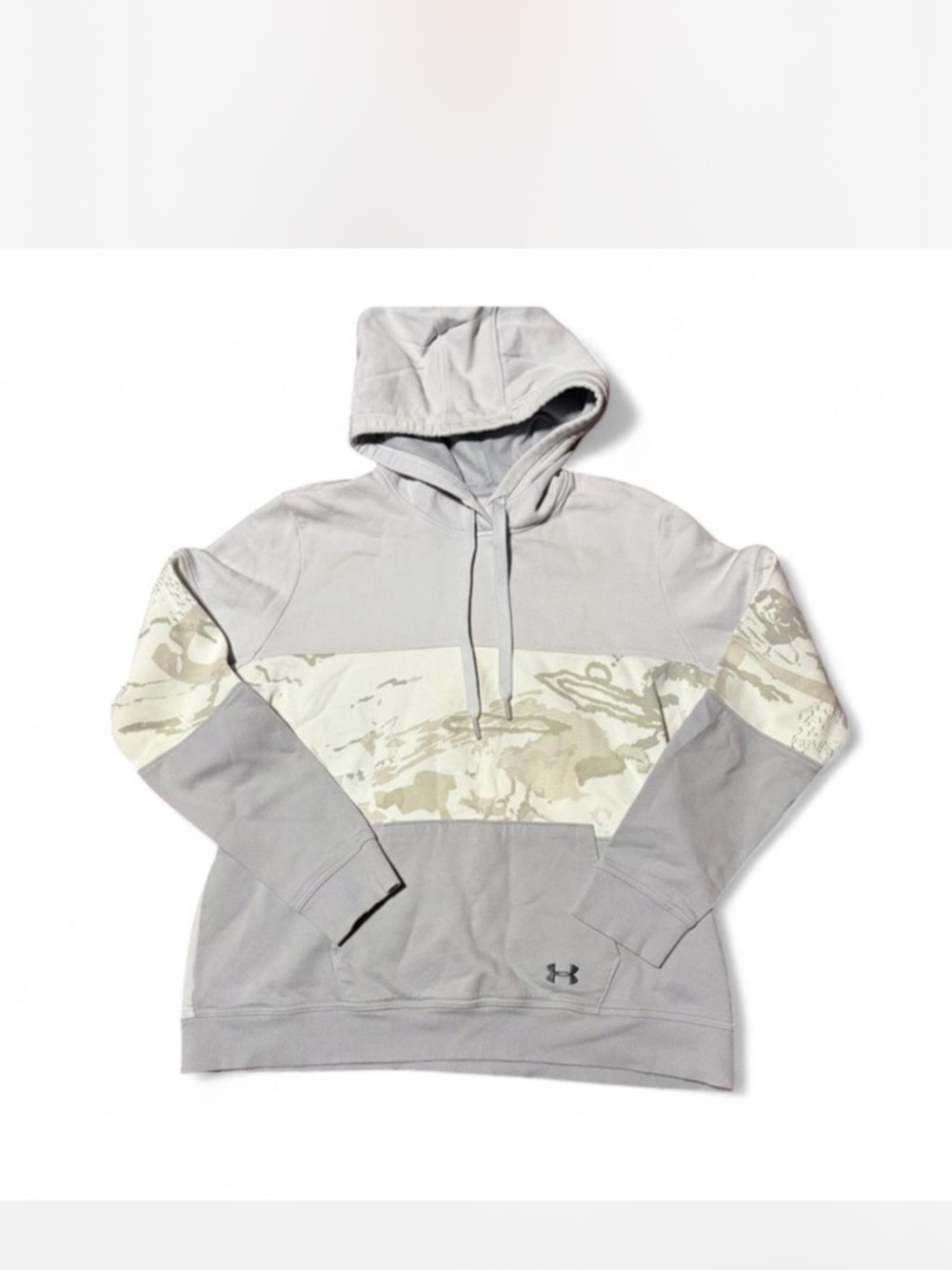Under Armour Rival Fleece Hoodie Gray Cream Colorblock Large - Picture 2 of 5
